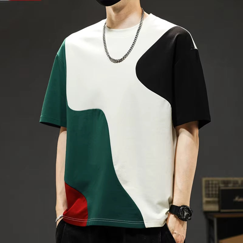 Unique men's apparel: Crossover Panel Tee, oversized fit, drop shoulder, perfect for a distinct casual style.