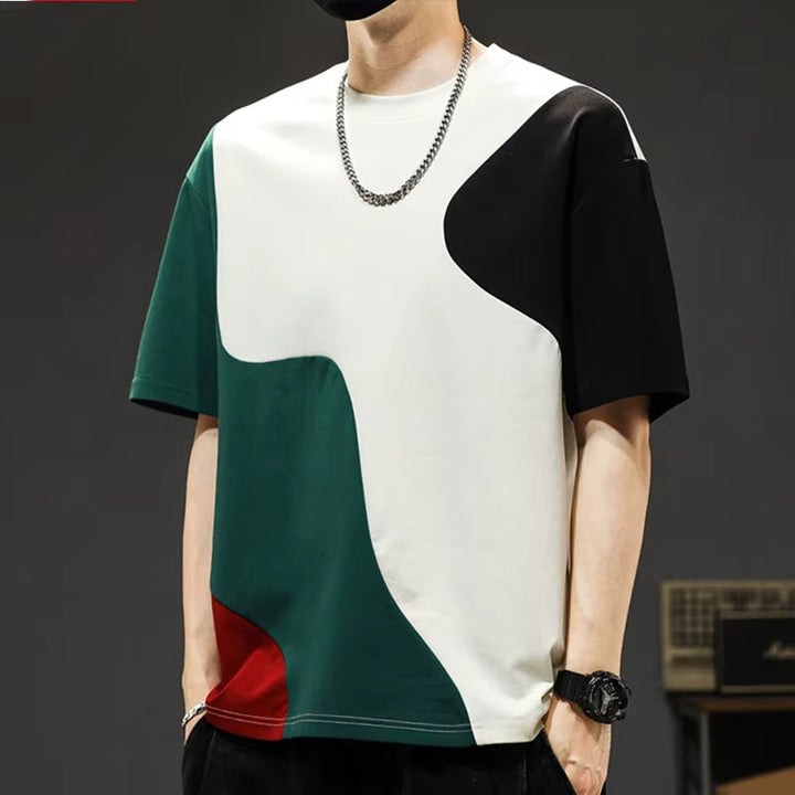 Unique men's apparel: Crossover Panel Tee, oversized fit, drop shoulder, perfect for a distinct casual style.