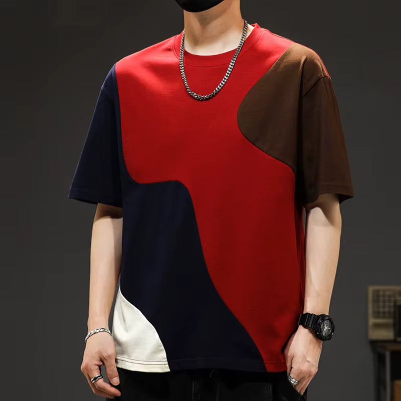 Premium men's casual top: Crossover Panel Tee, comfortable oversized fit, drop shoulder, ultimate streetwear style.