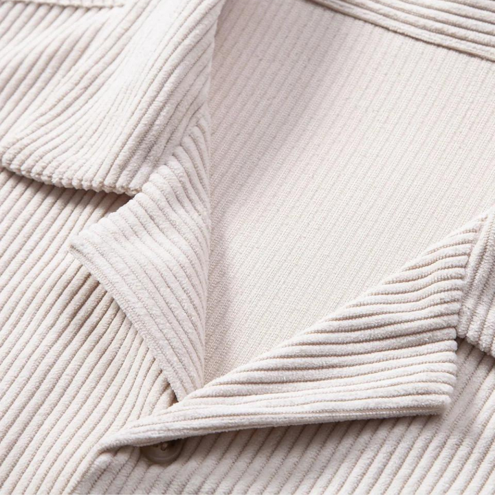 A versatile men's corduroy shirt in a casual Cuban collar design, perfect for summer and relaxed style.
