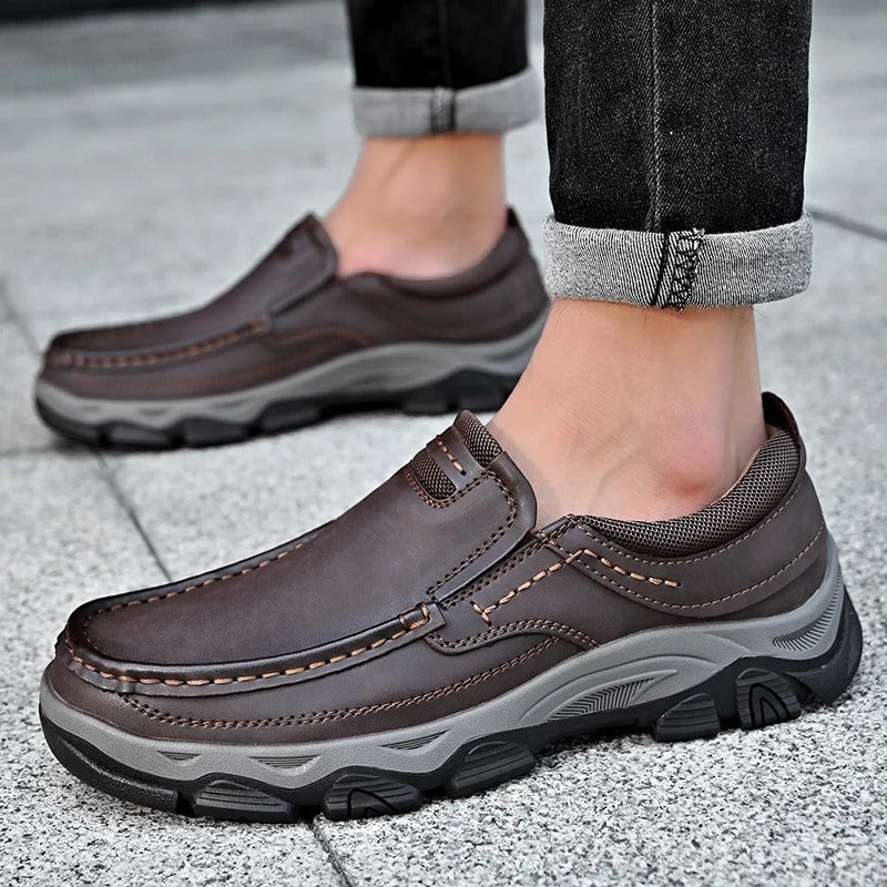 Relaxed Men's Dakota brown loafers, comfortable slip-on shoes for everyday wear & timeless classic style.