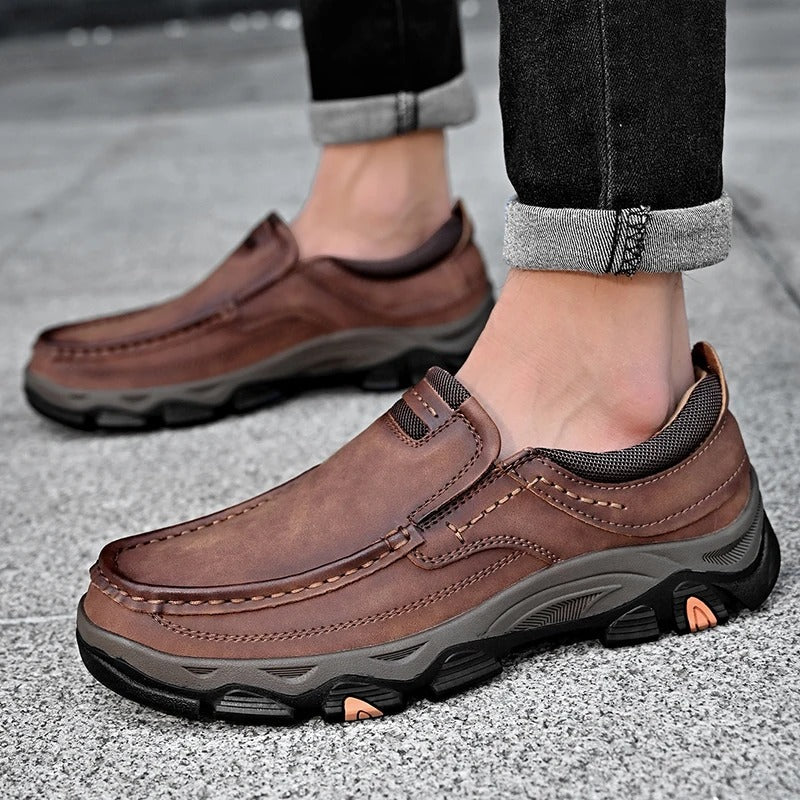 Top view of Men's Dakota black casual loafers, highlighting comfortable slip-on style for men's everyday wear.