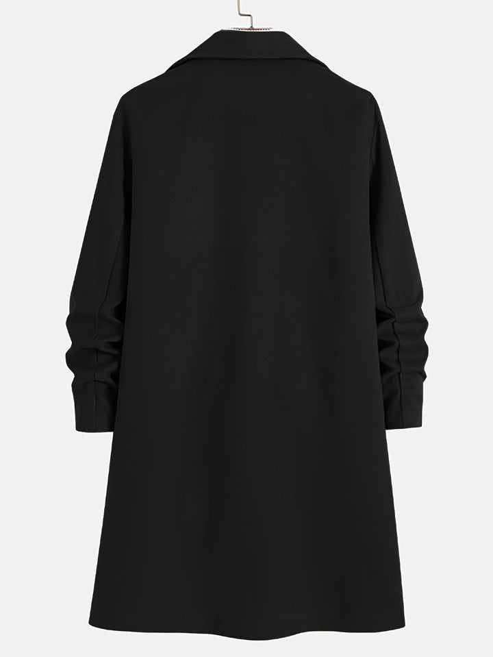 Gray men's classic long lapel overcoat. Elegant fall & winter outerwear, tailored for men.