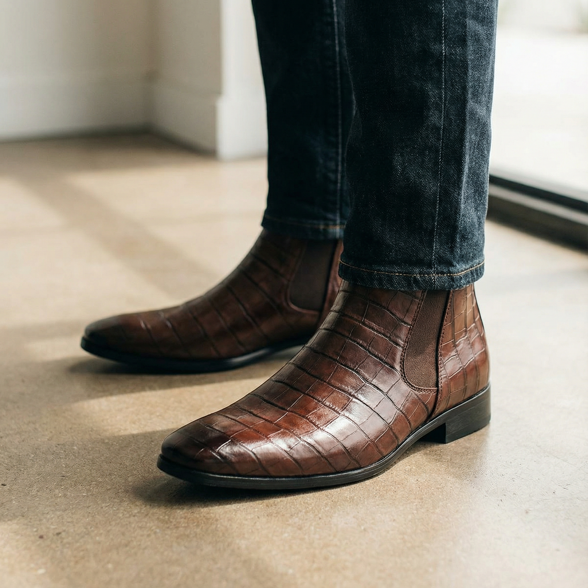 Stylish maroon genuine leather Chelsea ankle boots for men, perfect for sophisticated urban fashion.