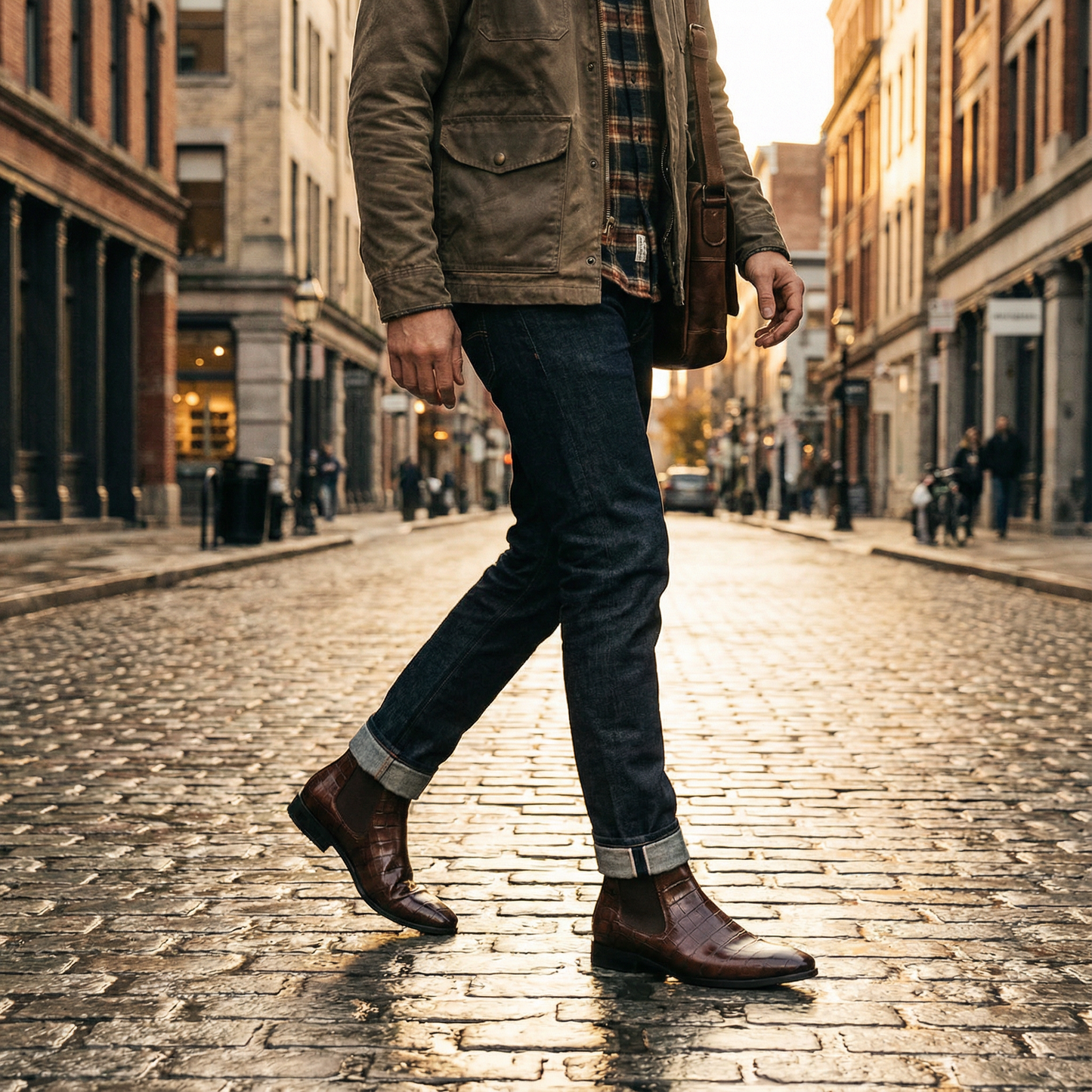 Modern men's genuine leather slip-on Chelsea boots, a stylish choice for everyday urban elegance.