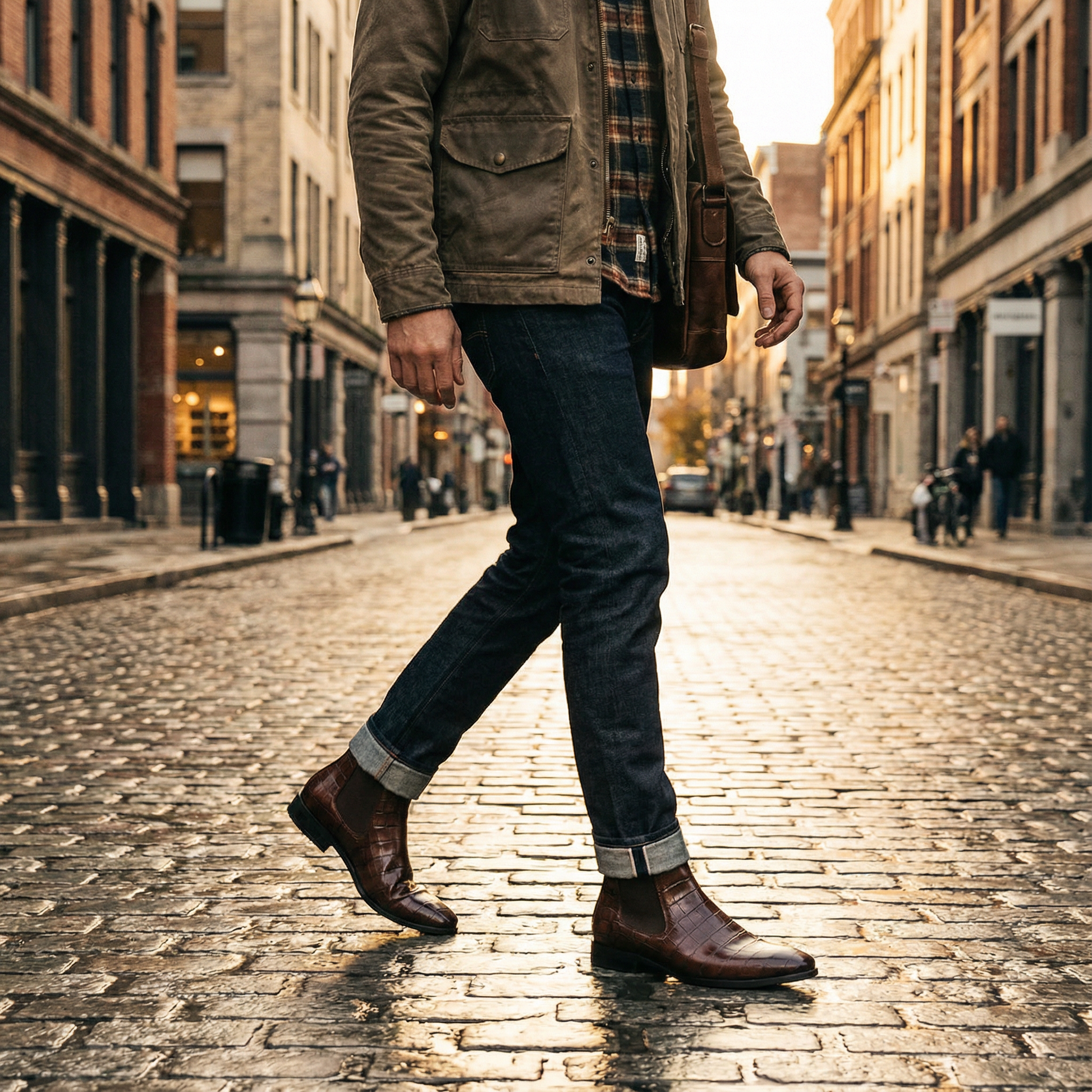 Modern men's genuine leather slip-on Chelsea boots, a stylish choice for everyday urban elegance.