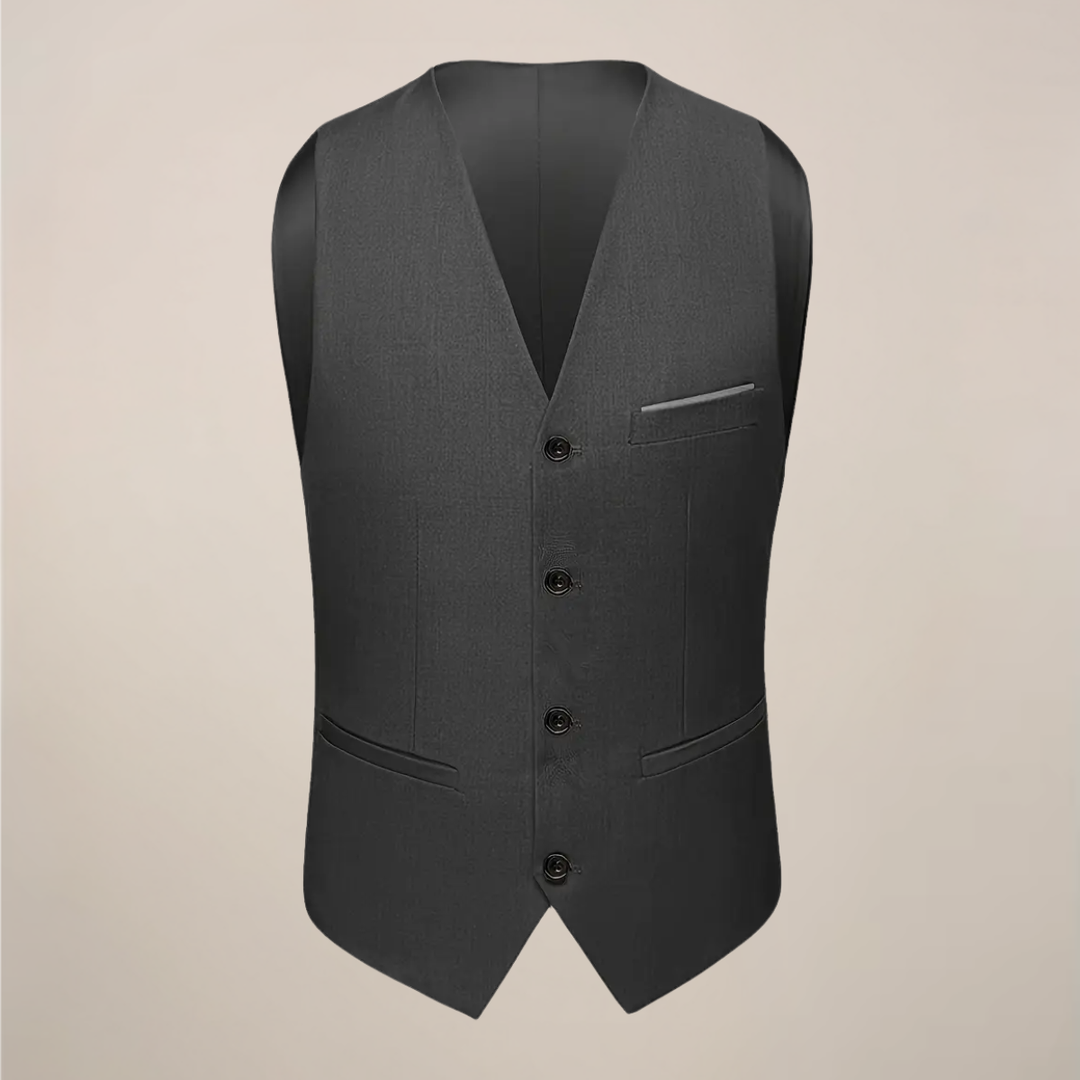 Stylish men's dark grey slim fit suit. A versatile 3-piece tailored suit for formal wear, weddings & business.