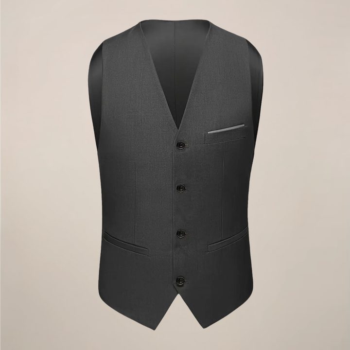 Stylish men's dark grey slim fit suit. A versatile 3-piece tailored suit for formal wear, weddings & business.