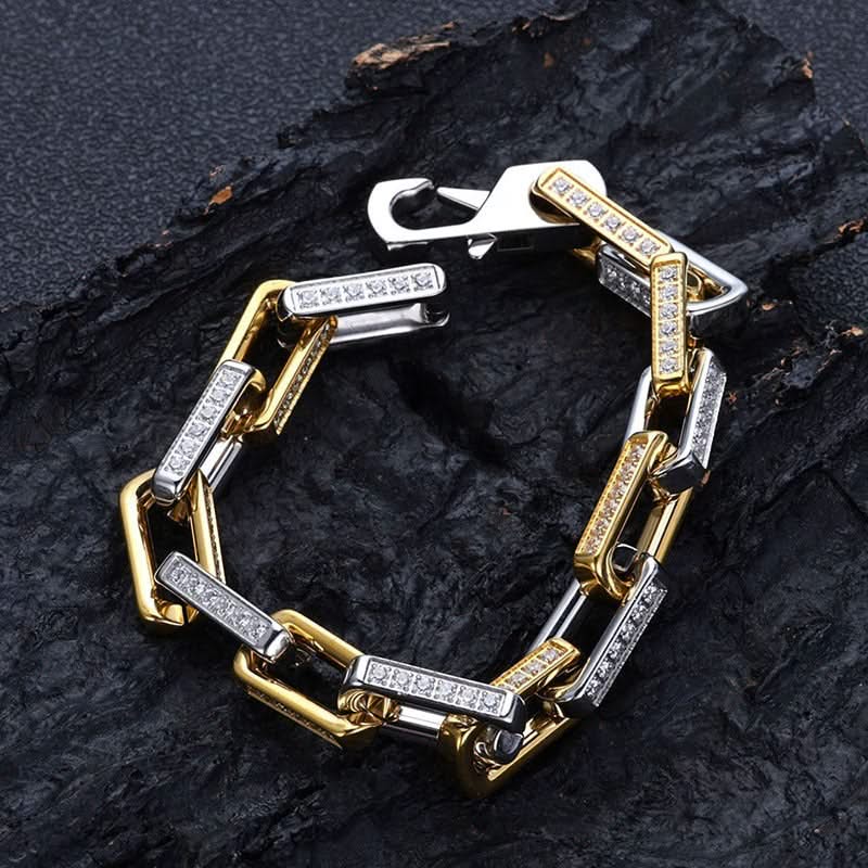Men's elegant silver chainlink bracelet, durable stainless steel, with sparkling zirconia stones.