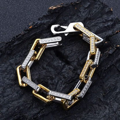 Men's elegant silver chainlink bracelet, durable stainless steel, with sparkling zirconia stones.