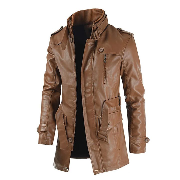 Men's Dexter Classic all-season jacket in coffee brown, versatile outerwear with stand-up collar.