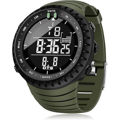 Stylish men's digital wristwatch, waterproof tactical gear for outdoor sports & adventure.