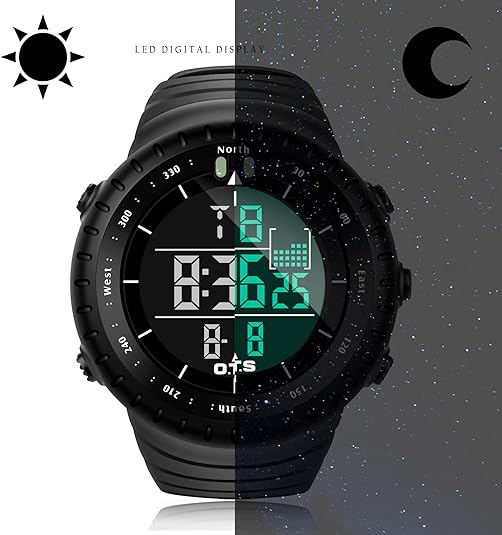 Tough men's digital sports watch, durable outdoor gear, waterproof & tactical for extreme conditions.