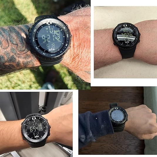 Waterproof men's digital sports watch, ideal outdoor gear for tracking fitness & adventures.