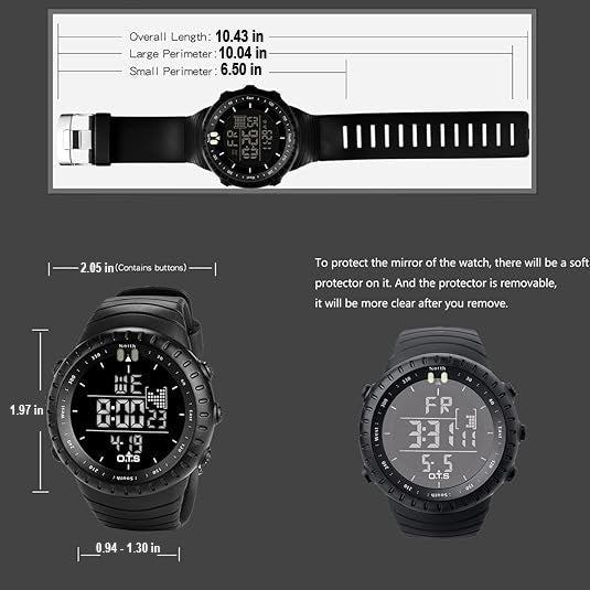 Robust men's digital sports watch, waterproof, shock resistant, essential outdoor adventure gear.