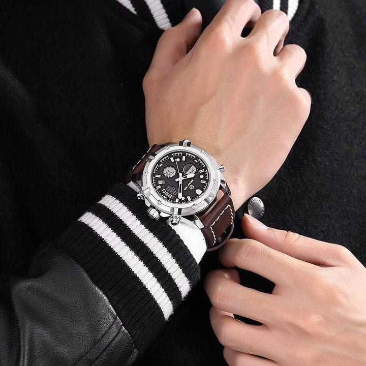 Men's Digital Military Watch, showing LED backlight, waterproof, stainless steel band