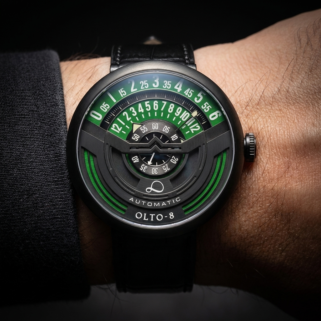 High-end men's mechanical watch, automatic movement, clear sapphire crystal, sophisticated luxury design.