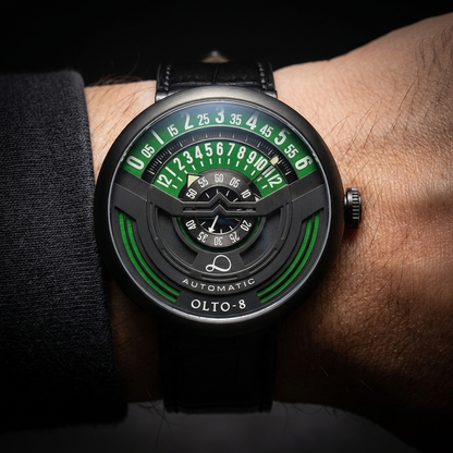 High-end men's mechanical watch, automatic movement, clear sapphire crystal, sophisticated luxury design.