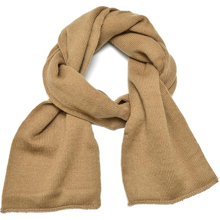Smart men's knit winter scarf, double layer construction for cold weather protection.