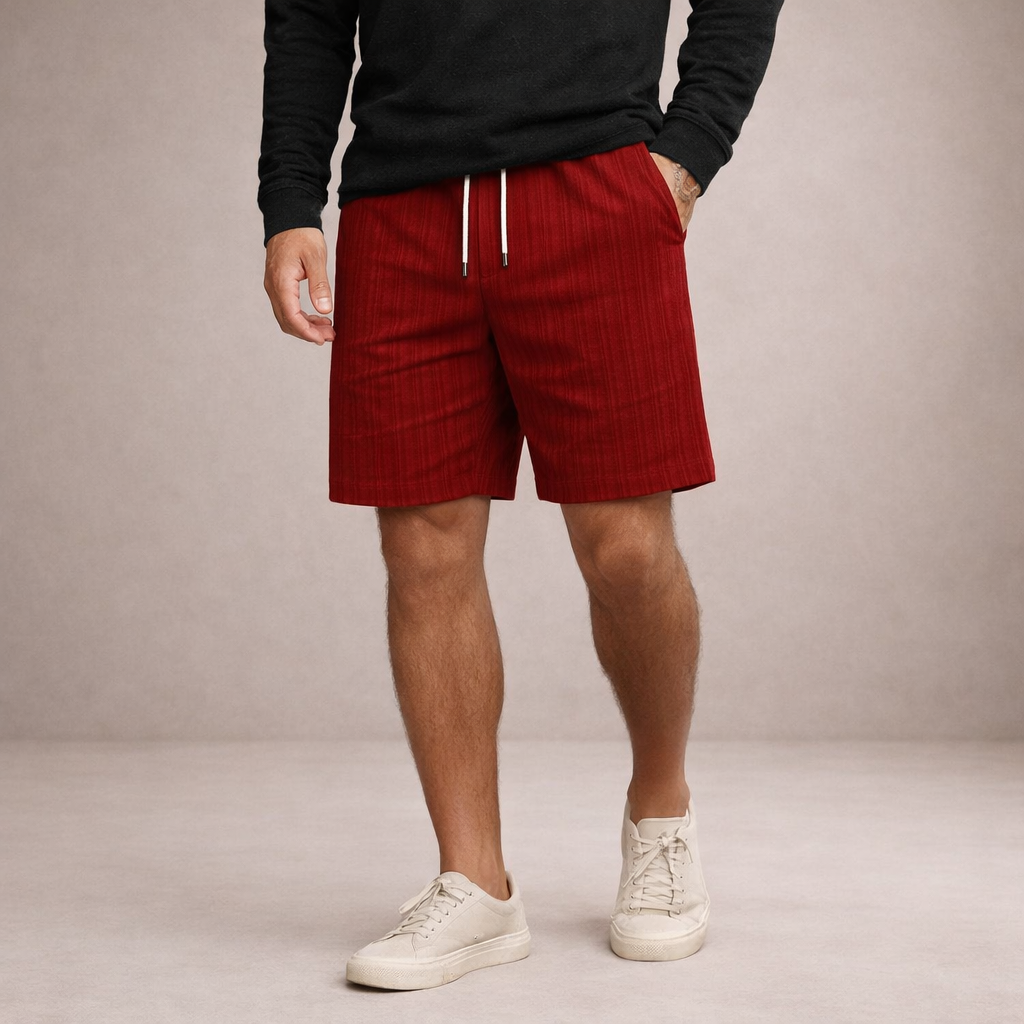 Men's drawstring summer shorts, relaxed fit for casual, lightweight comfort & everyday wear.