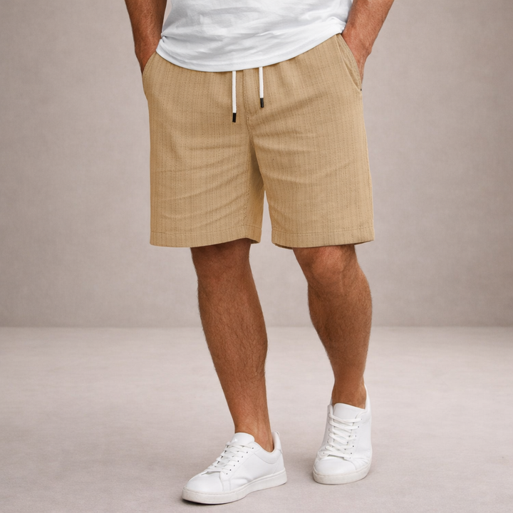 Relaxed fit men's summer shorts with drawstring & stripe detail, ideal for vacation style & comfort.
