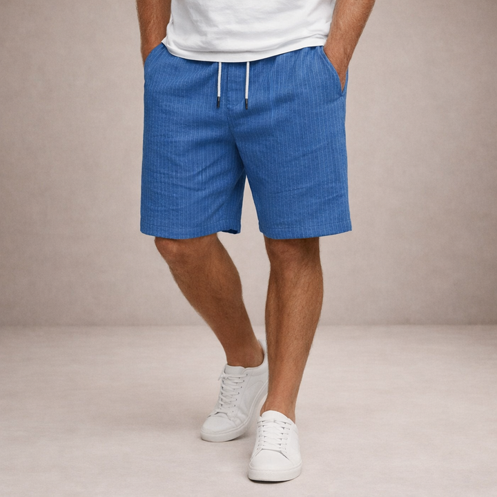Men's relaxed fit summer shorts with drawstring waist & subtle stripe detail, perfect for vacation style.