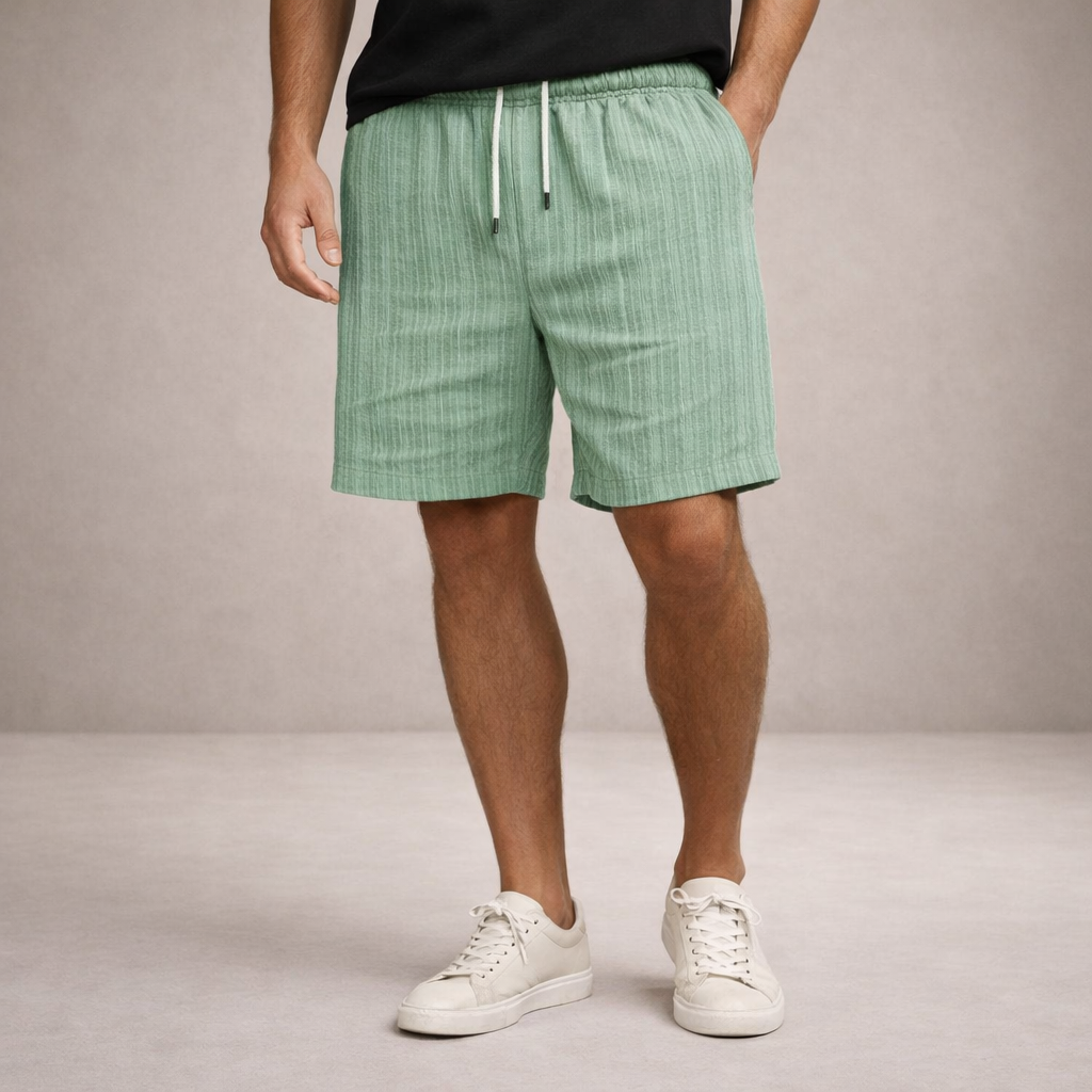 Knee-length men's relaxed fit shorts with drawstring for ultimate summer comfort & laid-back style.