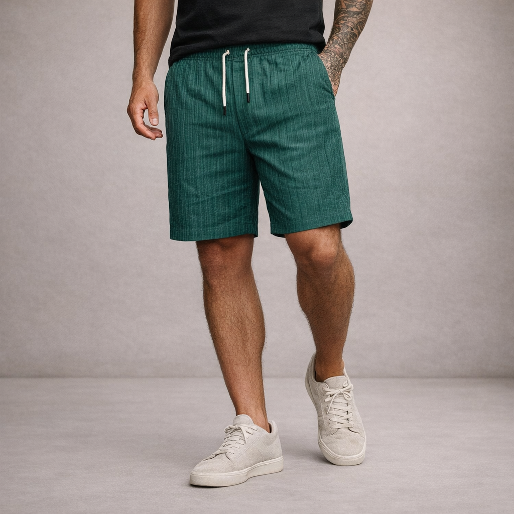 Lightweight men's drawstring summer shorts, relaxed fit for casual wear, vacation, or everyday comfort.