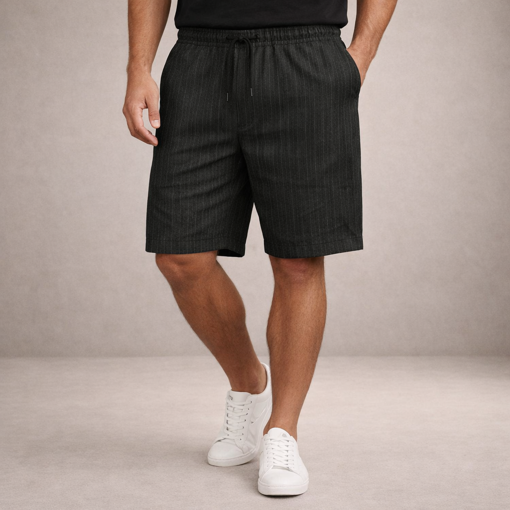 Men's relaxed fit drawstring summer shorts featuring stripe detail, offering lightweight everyday comfort.