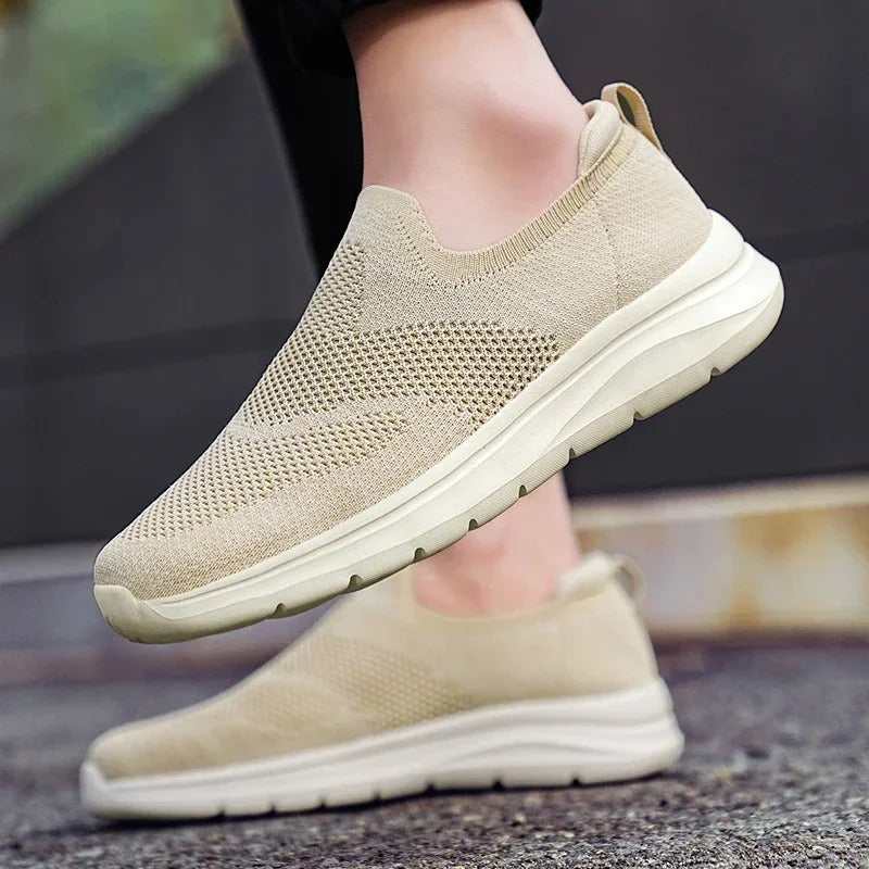 Men's DriftWalk comfortable knit slip-on walking shoes in motion, perfect for active men.