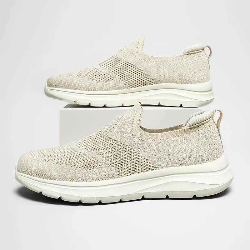 Black men's DriftWalk knit slip-on walking shoes, comfortable, lightweight & easy to wear.
