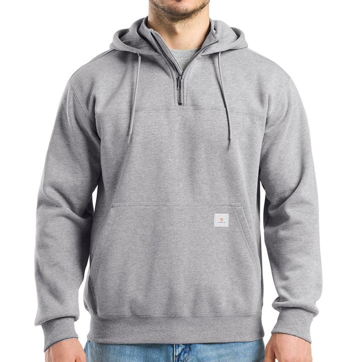 Durable men's workwear hoodie, water-resistant Dryline fabric, ideal for tough jobs in all weather. Comfortable half-zip.