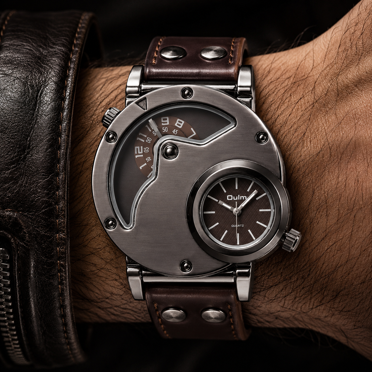 Dual time men's sport watch, perfect for travel, featuring a comfortable and lightweight design.