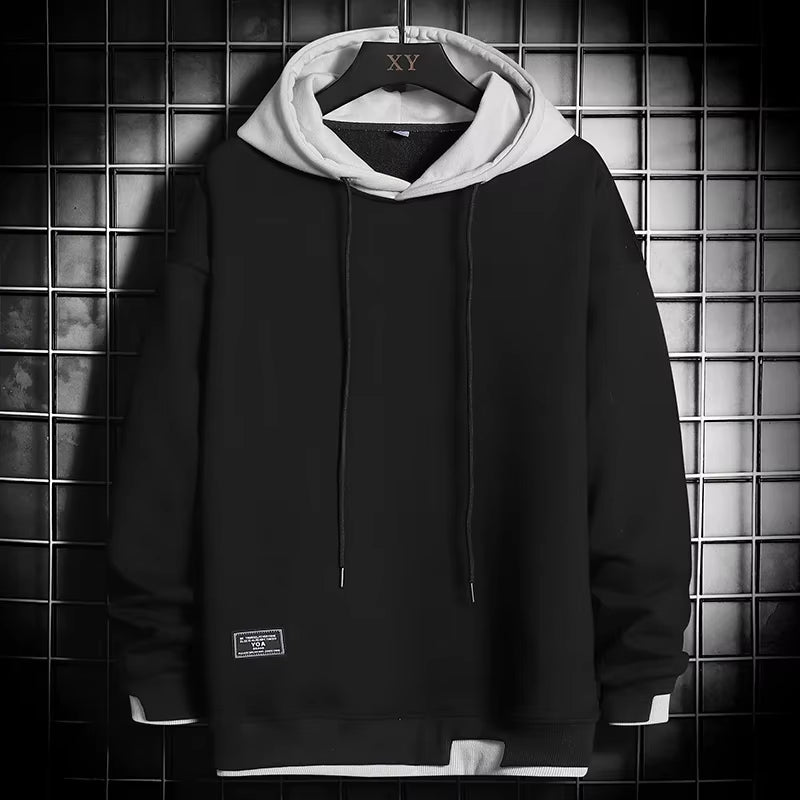 Stylish men's dual-tone layered hem hoodie, ideal for casual wear, streetwear fashion, and everyday comfort.