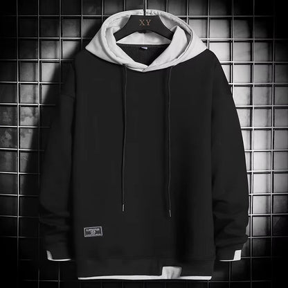 Stylish men's dual-tone layered hem hoodie, ideal for casual wear, streetwear fashion, and everyday comfort.