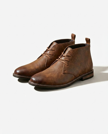 Men's durable brown leather chukka boots, perfect for casual everyday wear & fall fashion.