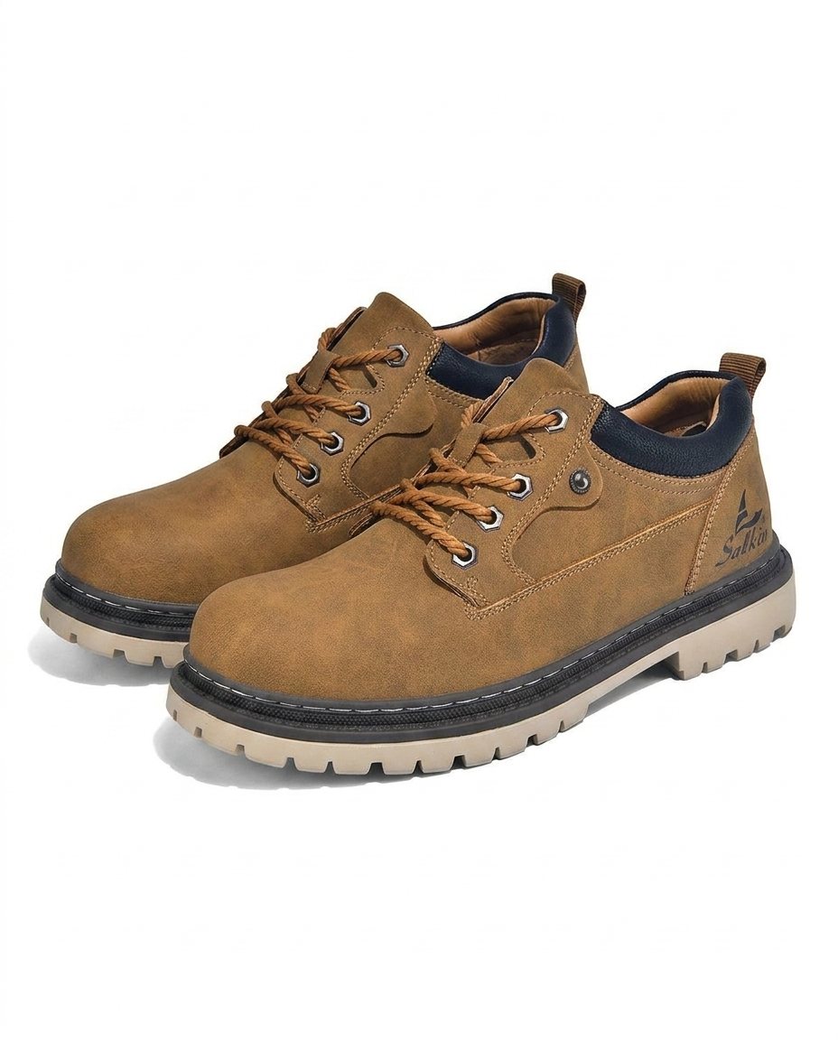 Men's durable brown leather work boots, comfortable and rugged for any job.
