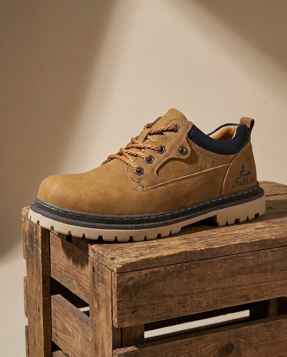 Black leather work boots for men, offering superior comfort and rugged style for everyday wear.
