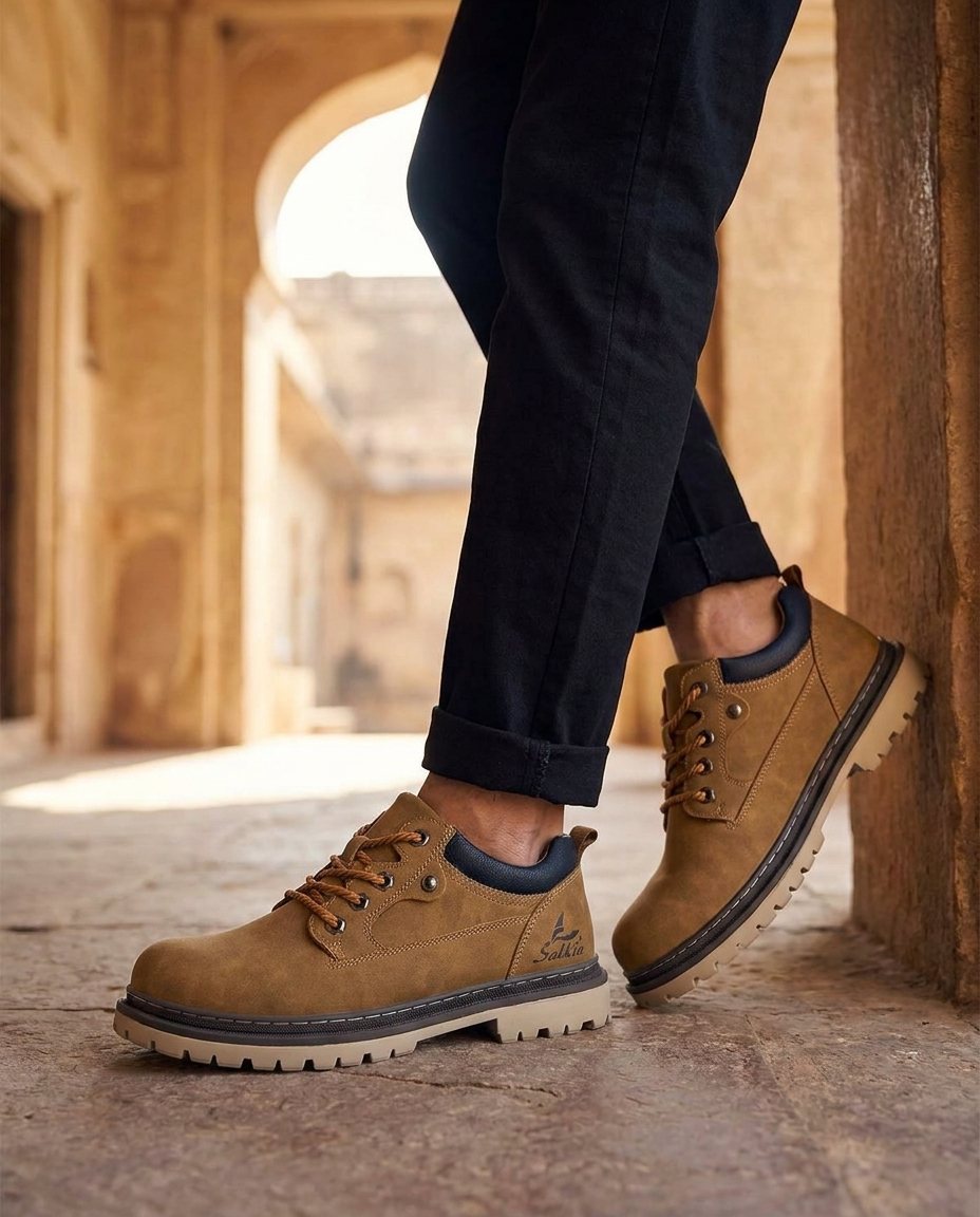 Stylish men's brown leather boots, built for comfort and durability on any path.