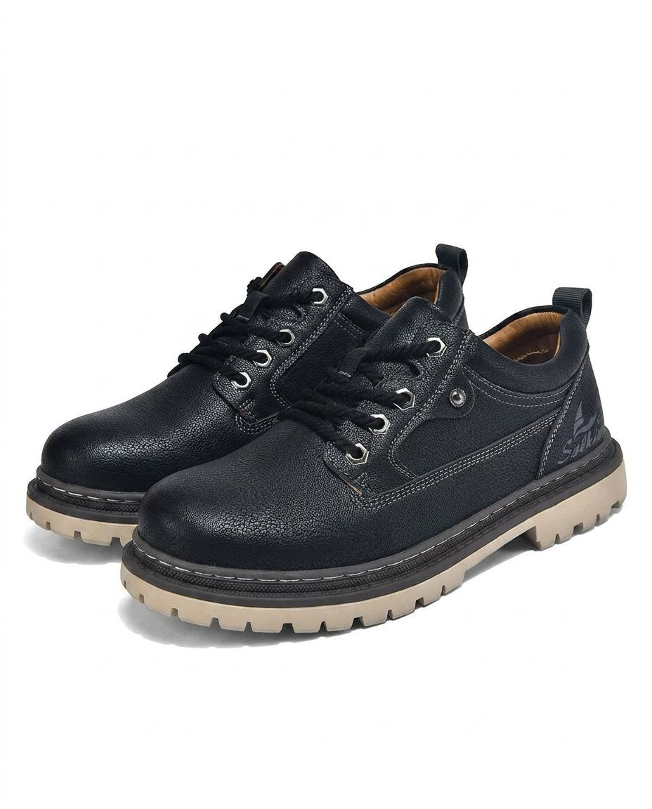 Men's black leather work boots, designed for heavy-duty tasks with ultimate comfort and support.