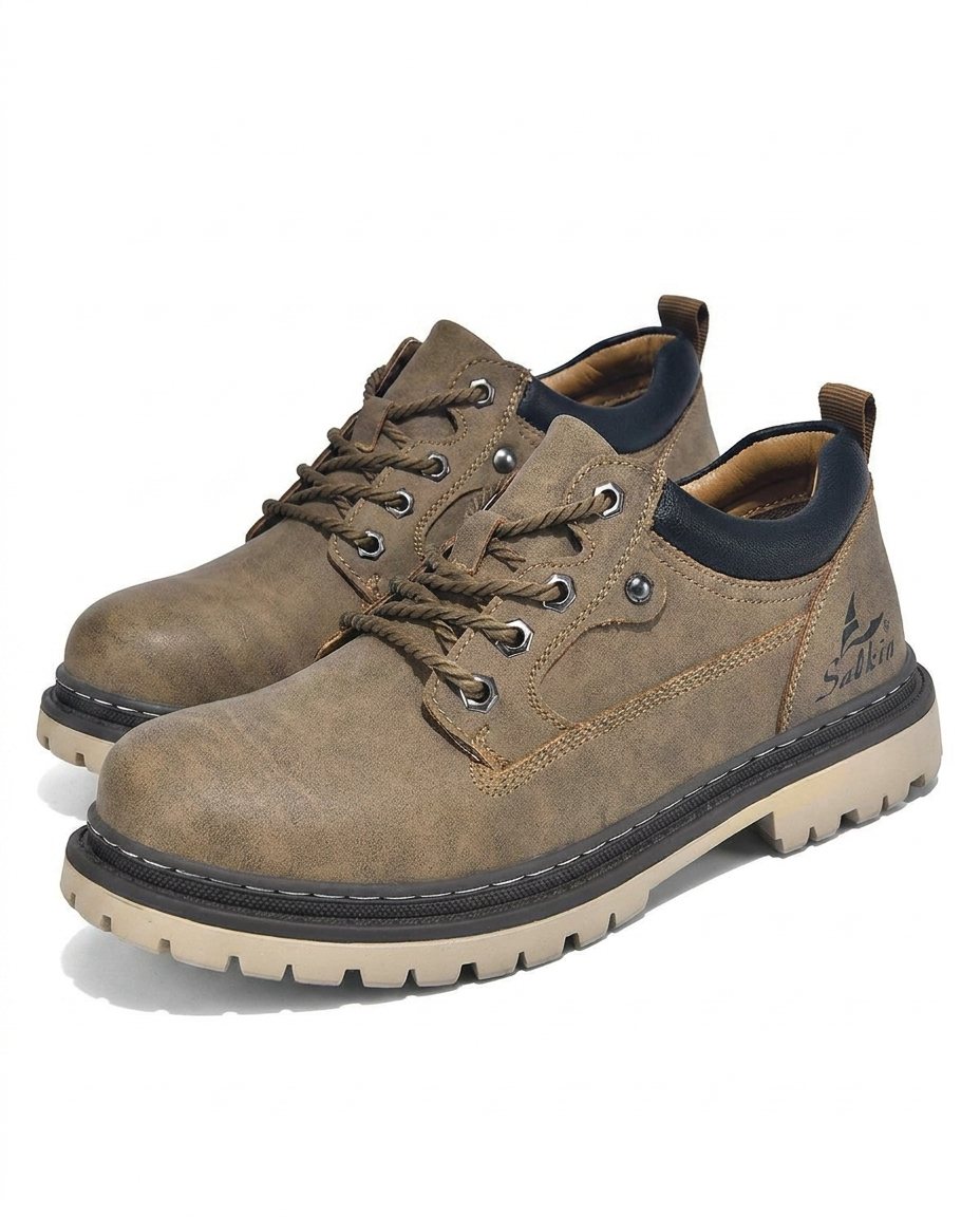 Khaki leather men's casual boots, combining rugged durability with modern everyday style.