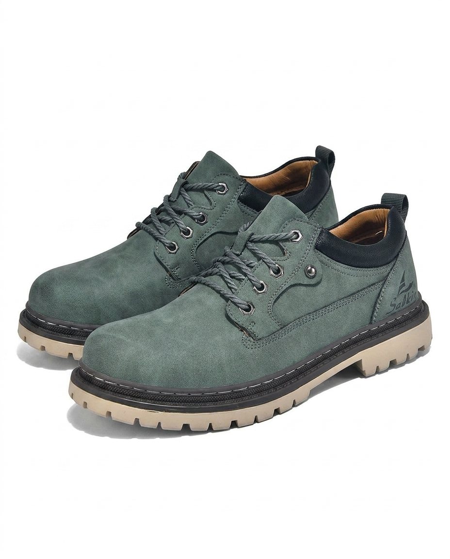 Comfortable men's black leather boots, versatile for daily wear, work, or casual outings.
