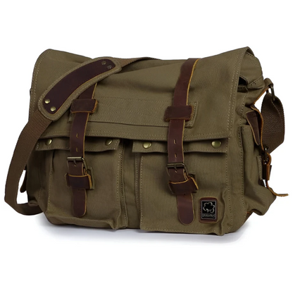 Lightweight men's canvas messenger bag, durable and casual, great for travel & daily essentials.