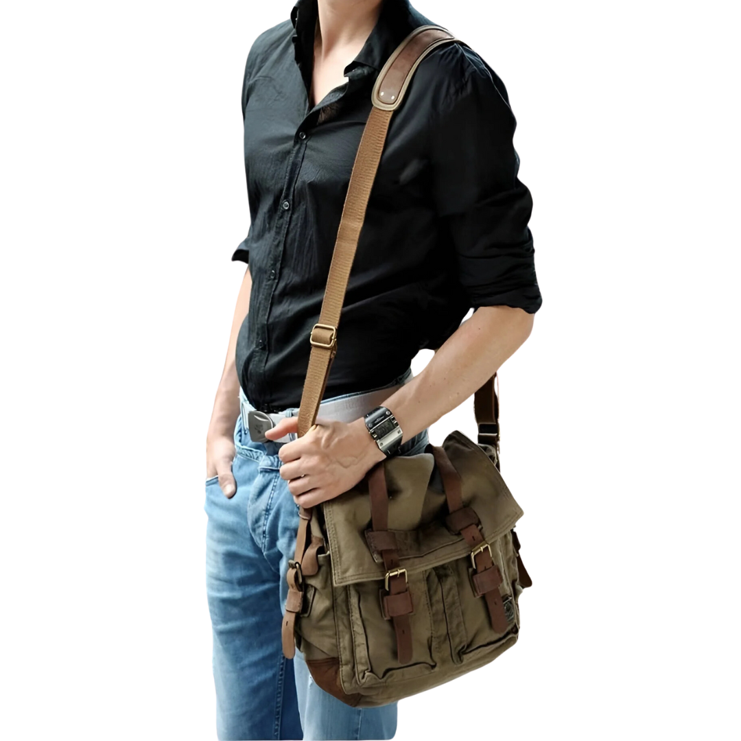 Casual men's canvas crossbody shoulder bag for daily use, travel, and urban exploration. Durable design.