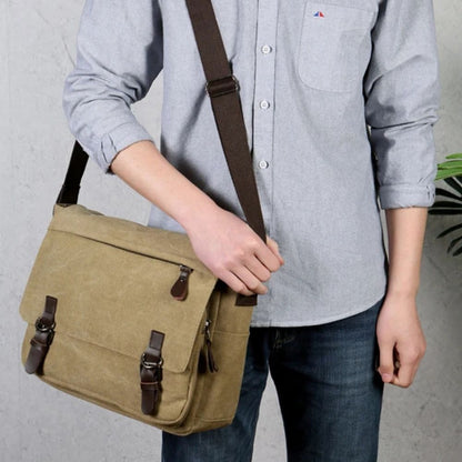 Men's durable canvas messenger satchel bag. Ideal for work, travel, & everyday essentials.