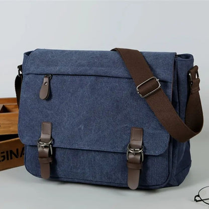 Practical men's canvas crossbody bag. Durable satchel for work, travel, and everyday carry.