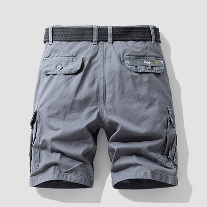 Back view of men's utility cargo shorts, highlighting pockets & comfortable fit for outdoor activities.