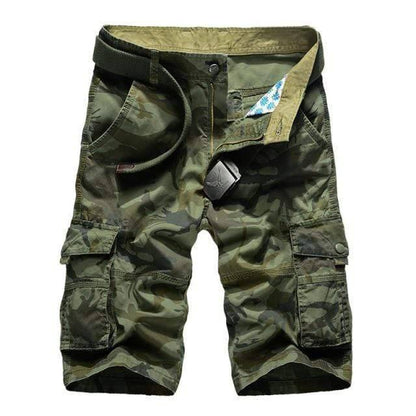 Men's gray cotton cargo shorts for versatile casual wear & outdoor expeditions.