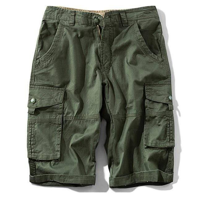 Collection of men's cotton cargo shorts in various colors, essential outdoor apparel.