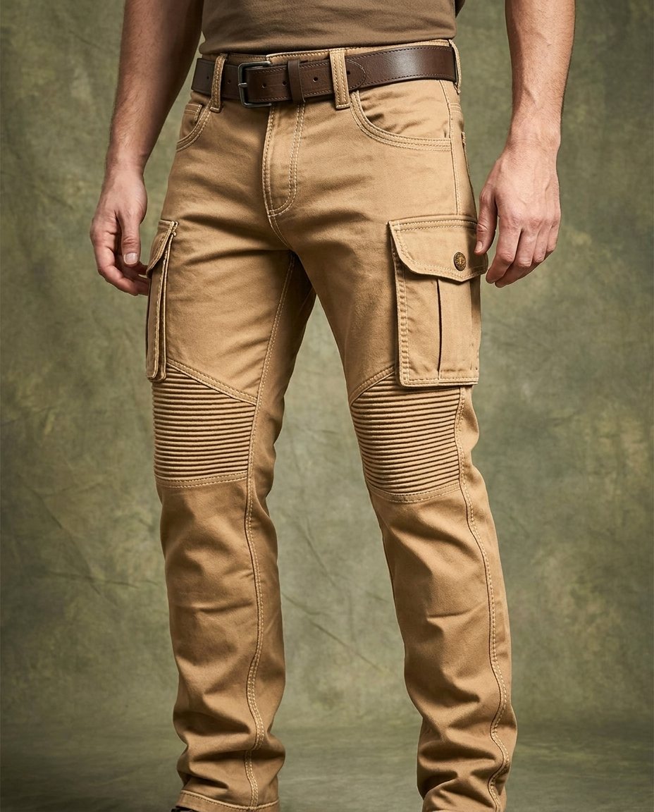 Army green men's tactical cargo pants, durable for fieldwork, hiking, and daily wear.